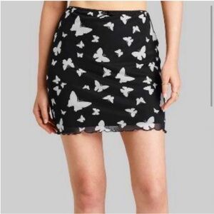 Wild Fable Black and White Butterfly Printed Mesh Skirt